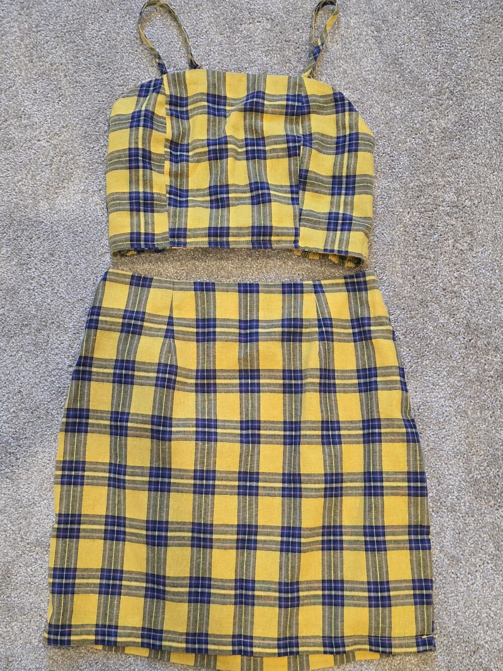 Zaful Yellow Plaid Two-Piece Skirt Set